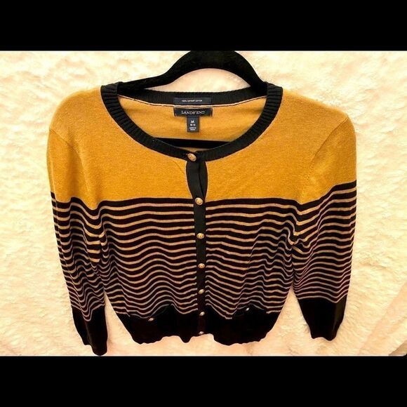 Lands’ End Striped Cardigan size M 10-12 - Picture 1 of 10